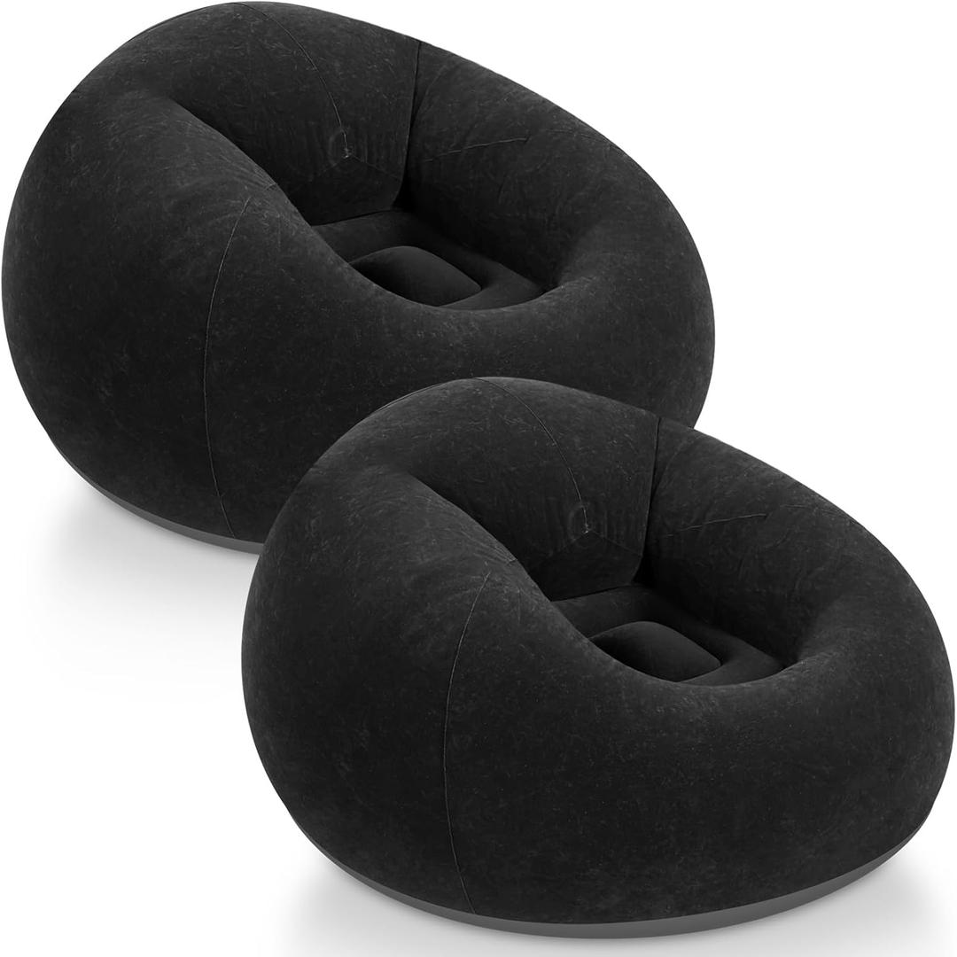 Realspring Inflatable Bean Bag Chairs Outdoor Blow up Camping Chairs Inflatable Lazy Sofa Folding Portable Bean Bag Loungers Couch for Movie Night (Black,2 Pcs)