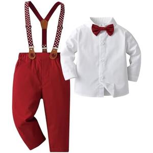 Boarnseorl Baby Boys Pants Sets,Toddler Gentleman Outfits,Infant Long Sleeve Shirt + Pants, Suspenders 5 Y