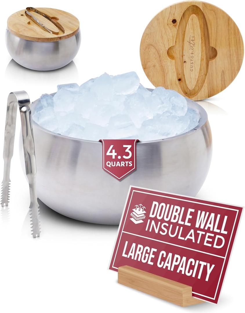 Gusto Nostro 4.1L Insulated Ice Bucket with Lid and Tongs, Double Wall Stainless Steel Ice Bucket Large, BPA Free Ice Bucket for Cocktail Bar, Keeps Champagne, Wine, Beer Chill for Parties
