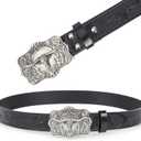 UTOWO Rodeo Western-Longhorn-Bull Cowboy-Belt for Women-Men Bull-Floral-Embossed PU-Leather Cowgirl Waist Belt for Jeans (Black)