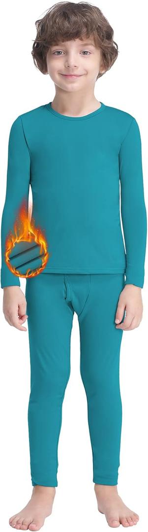 MANCYFIT Thermal Underwear for Boys Fleece Lined Long Johns Set Kids Base Layer Ultra Soft (Small, Jade)