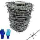 Barbed Wire Fence - 328 Ft, 4 Point, 18 Gauge(1.6mm) Barb Wire Roll - Strong and Flexible for Crafts, Yard, Garden and Critter Deterrent