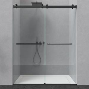 56-60 x 76 Frameless Shower Door, 5/16" (8mm) Clear SGCC Tempered Glass, Bathroom Dual Sliding Shower Doors, Matte Black