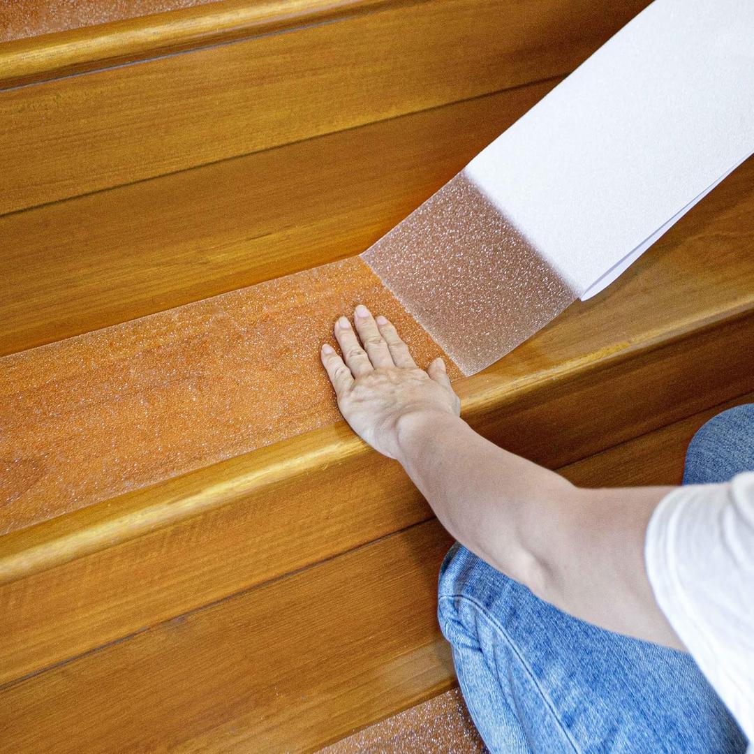 LifeGrip Stair Treads Non-Slip (15PCS), Anti Slip Transparent Stair Treads Tape for Indoor Wooden Step (6"X32"X15P-Treads) (Clear)