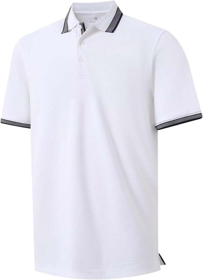 Men's Pique Polo Shirts Long Sleeve Cotton Blend Tipped Casual Collared Polo Shirts Business Classic Fit