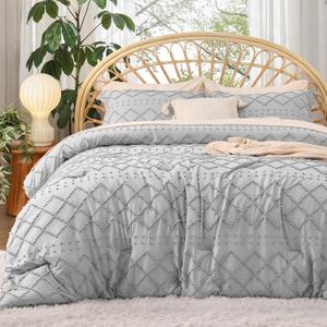 Bedsure Twin XL Comforter Set - Light Grey Comforter, Boho Tufted Shabby Chic Bedding for Kids, 2 Pieces Vintage Farmhouse Bed Set for All Seasons, Fluffy Soft Bedding with 1 Pillow Sham