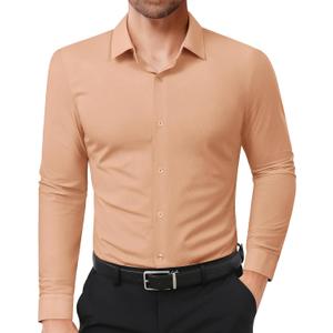 Lion Nardo Slim Fit Dress Shirts for Men Stretch Muscle Fit Long Sleeve Dress Shirts Wrinkle Free Formal Button Down Shirts (Orange, XXL)