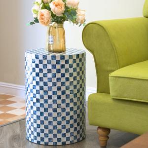 Chi An Home 19.3" Capiz Checkered Drum Side Table, Navy Blue End Table
Decorative Nautical Capiz Shell Mosaic Accent Table, Capiz Shell Decor, Unique Cylinder Side Table For Living Room, Bedroom