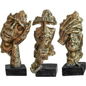 3 Pcs Thinker Statue, Silence is Gold Abstract Art Figurine, Modern Home Resin Decorative Objects Decor for Home Office Bookshelf Desktop,No Hear No See No Speak Knick Knacks