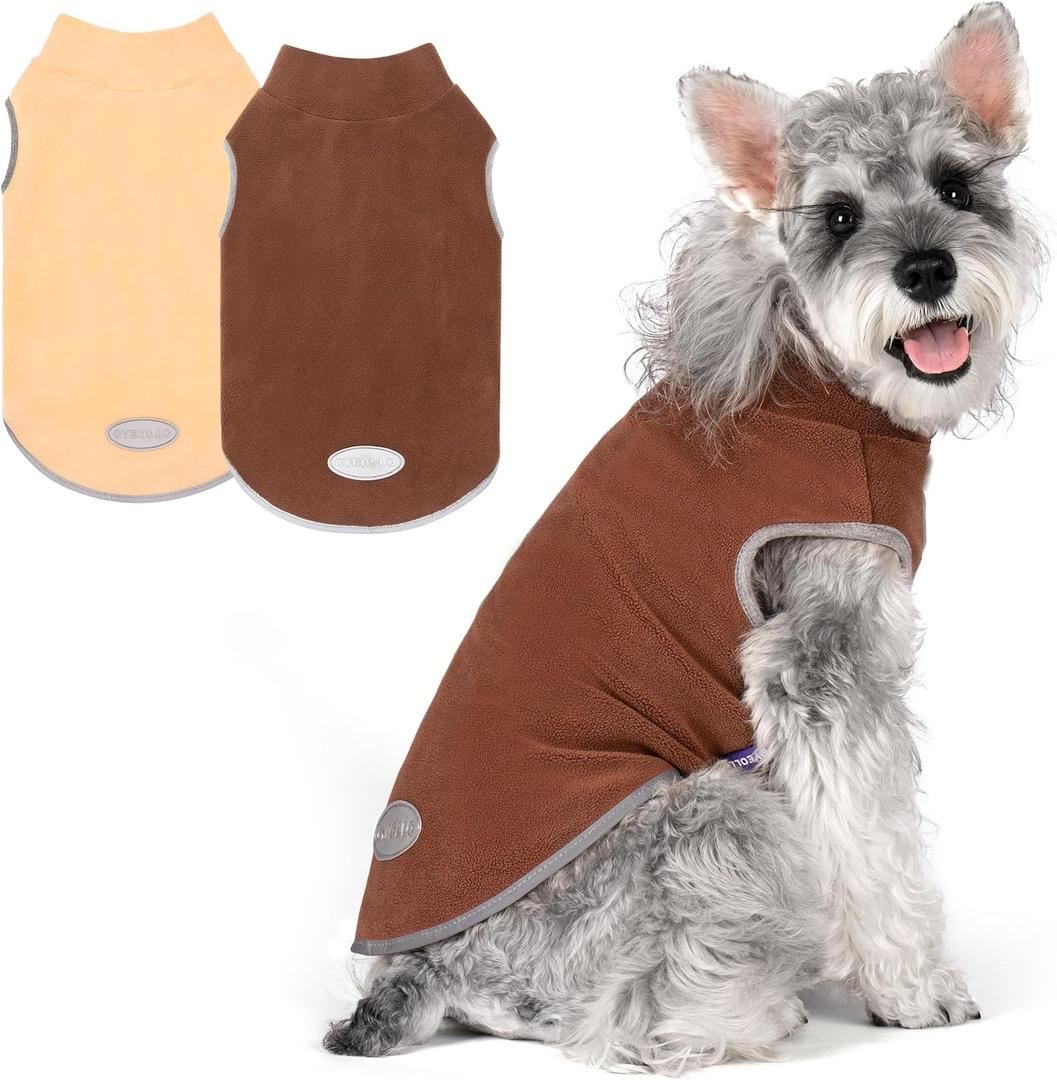 cyeollo Fleece Dog Sweater Vest, Reflective Dog Sweatshirt Pullover Doggie Jacket for Small Medium Large Doggie Clothes Boy Girl Pets, Brown & Khaki M (Medium (9-13lbs))