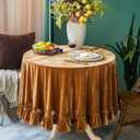 GLORY SEASON Velvet Tablecloth Luxurious Solid Round Table Cloth,Oblong Retro Farmhouse Ruffle Tablecloths Washable Table Cover for Party Wedding Baby Shower Kitchen Dinning Tabletop Decoration