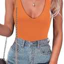 SAUNGKUAI Women’s Bodysuit Sexy Plunge Deep V Neck Backless Sleeveless Tank Thong Body Suits Outfits for Going Out, Size Medium