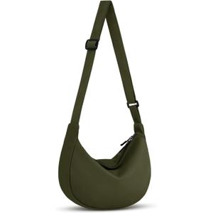 Crossbody Sling Bag for Women Men Trendy, Crescent Bag with Adjustable Strap, 2 Zippers Lightweight Nylon, Olive green