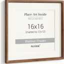 16x16 Picture Frame, USA-Sourced Natural Walnut Wood Photo Frame with Tempered Glass, Handcrafted Rounded Corner 16 x 16 Wooden Frame Matted to 12x12 Photos, Horizontal or Vertical Wall Mounting, 16x16, 1P