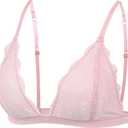 3 x Women's Lace Bralettes Triangle Wireless Bras with Adjustable Straps V Neck Soft Unpadded Multicolors-Petite (Pink)