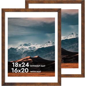 iRahmen 18x24 Poster Frame with 16x20 Mat - Plexiglass Wooden Picture Frames for Photo Wall Gallery Mounting (Dark Brown, Set of 2)