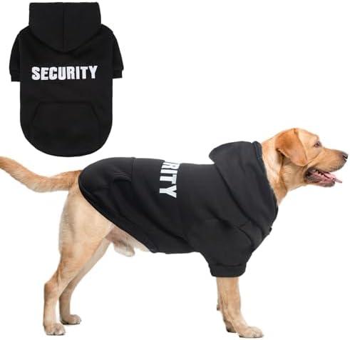 SCENEREAL Security Dog Hoodie Sweater for Dogs, Embroidered Dog Clothes with Hat Pockets and Leash Hole, Soft Warm Fleece Pets Cold Weather Halloween Costumes for Boys Girls XXL