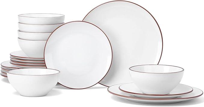 Famiware Glacier Stoneware Dinnerware Sets, Plates and Bowls Sets, 12 Pieces Kitchen Dishes Set for 4 - Dishwasher and Microwave Safe, Chip and Scratch Resistant, White