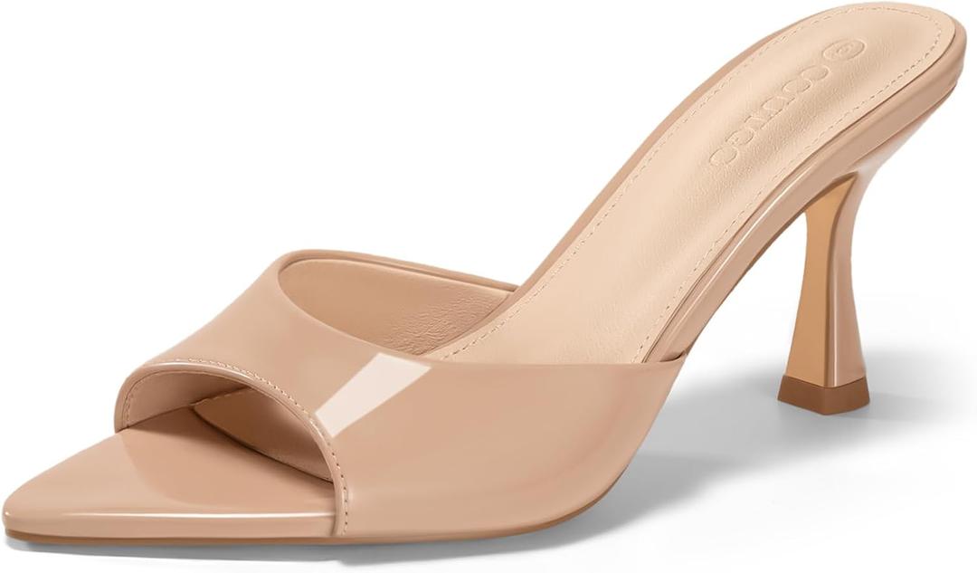 Coutgo Women's Pointed Toe Mule Sandals (8, Nude)