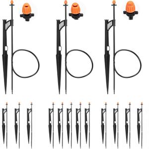12 Sets 90/180/360° Irrigation Micro Sprinkler Heads with Stake,Drip Sprinkler Heads with 1/4" Irrigation Tubing on Riser Stake,Drip Spray Emitters Sprinkler Stake Assembly for Garden Water System