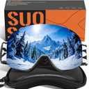 suoso OTG Ski Goggles for Men and Women, Frameless Magnetic Snowboard Goggles Anti Fog UV400 Protection Snow Glasses (C02-white & Silvery)