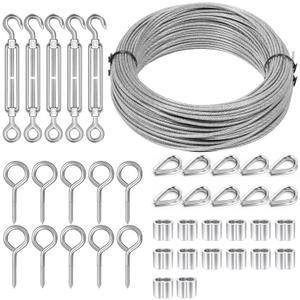 Dpyrrhic Turnbuckles for Cables Wires, 100Ft 1/16 Inch Stainless Steel Vinyl Coated Wire Trellis Kit,M5 Turnbuckle Tension Kit for Cable Railing Clothesline DIY Balustrades,String Lights Hanging
