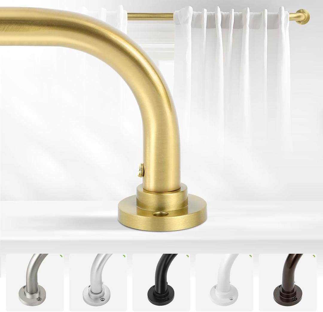 Gold Wrap Around Curtain Rods 66 to 120 Inch:Blackout Heavy duty Adjustable Window Curtain Rod for Bedroom,Industrial Darkening Curved French Metal Single Drapery Rods Easy Install,Brass Gold