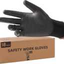 LANON Safety Work Gloves for Men and Women, 18 Pairs Mechanic Black Working Gloves with Grip Odorless PU Coated, Seamless Knit, Full Fingertip Touchscreen for Light Duty Working Gloves, Large