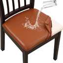 YISUN Chair Seat Covers Set of 4, Pu Leather Waterproof Dining Room Chair Covers, Stretch Chair Cover for Dining Room Chair Protector Slipcover for Kitchen, Hotel (Pu Light Brown, 4)