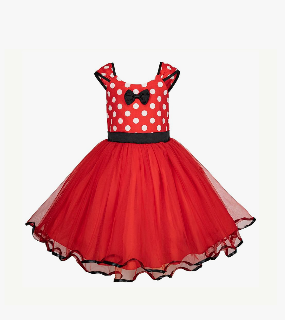Girls Mini Mouse Princess Halloween Cosplay Dress for Summer, Polka Dots Fancy Dress Up Costume Tulle Dresses