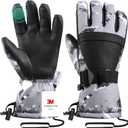 Ski Gloves, Winter Snow Waterproof Gloves Touchscreen Skiing & Snowboarding Cold Weather Glovess, Fits Both Men & Women, for Parent Child Kids with Wrist Strap (Grey)