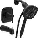 Moen Ronan Matte Black Single-Handle Modern Tub and Shower Faucet with Square Handheld Rain Shower Spray Head Featuring Magnetix, Valve Included, 82022BL