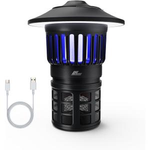Wisely Fly Traps Outdoor - Rechargeable Cordless Flying Insect Trap IPX4 Waterproof with LED Light Adjustable - Catch Mosquitoes, Flies, Gnats, Wasps for Patio,Camping,Living Room,Home - Black