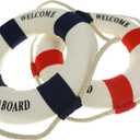 2PCS Welcome Cloth Decorative Life Ring, Buoy Home Wall Nautical Decor, Red&Blue