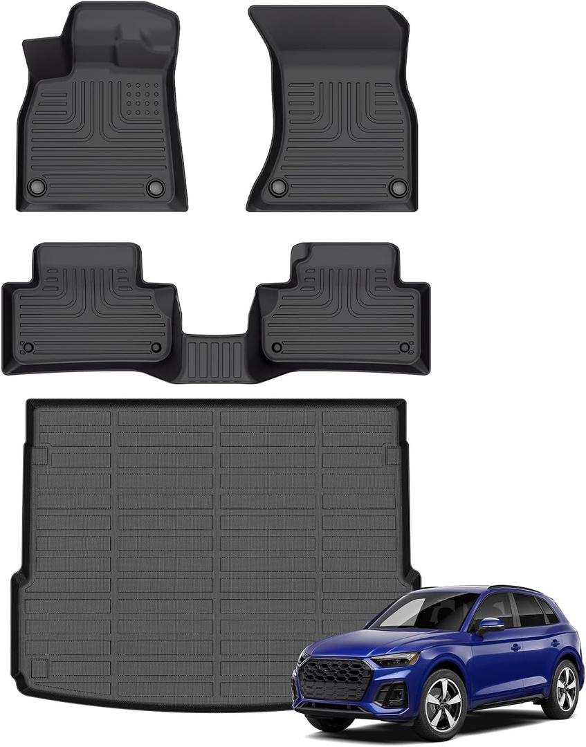 Floor Mats & Cargo Liner for 2018-2025 Audi Q5/SQ5 (Not for Q5 PHEV) (Include Sportback), All Weather Automotive TPE Liners Set Anti-Slip Waterproof Floor Liners Accessories - Black