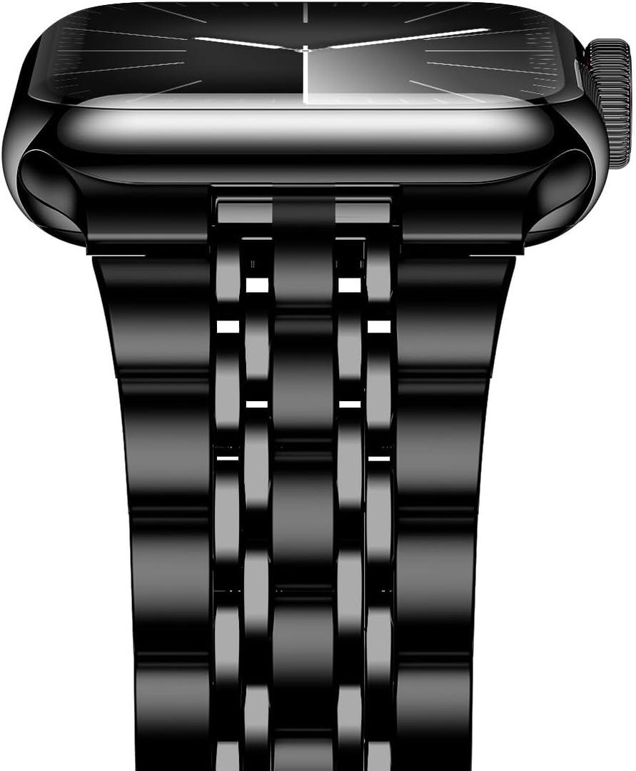 iiteeology Compatible with Apple Watch Bands 46mm/49mm/45mm/44mm/42mm/41mm/40mm, Luxury Stainless Steel Link Bracelet for Apple Watch Ultra 3/Ultra 2/Series 1-11 - 7 Beads (Black)