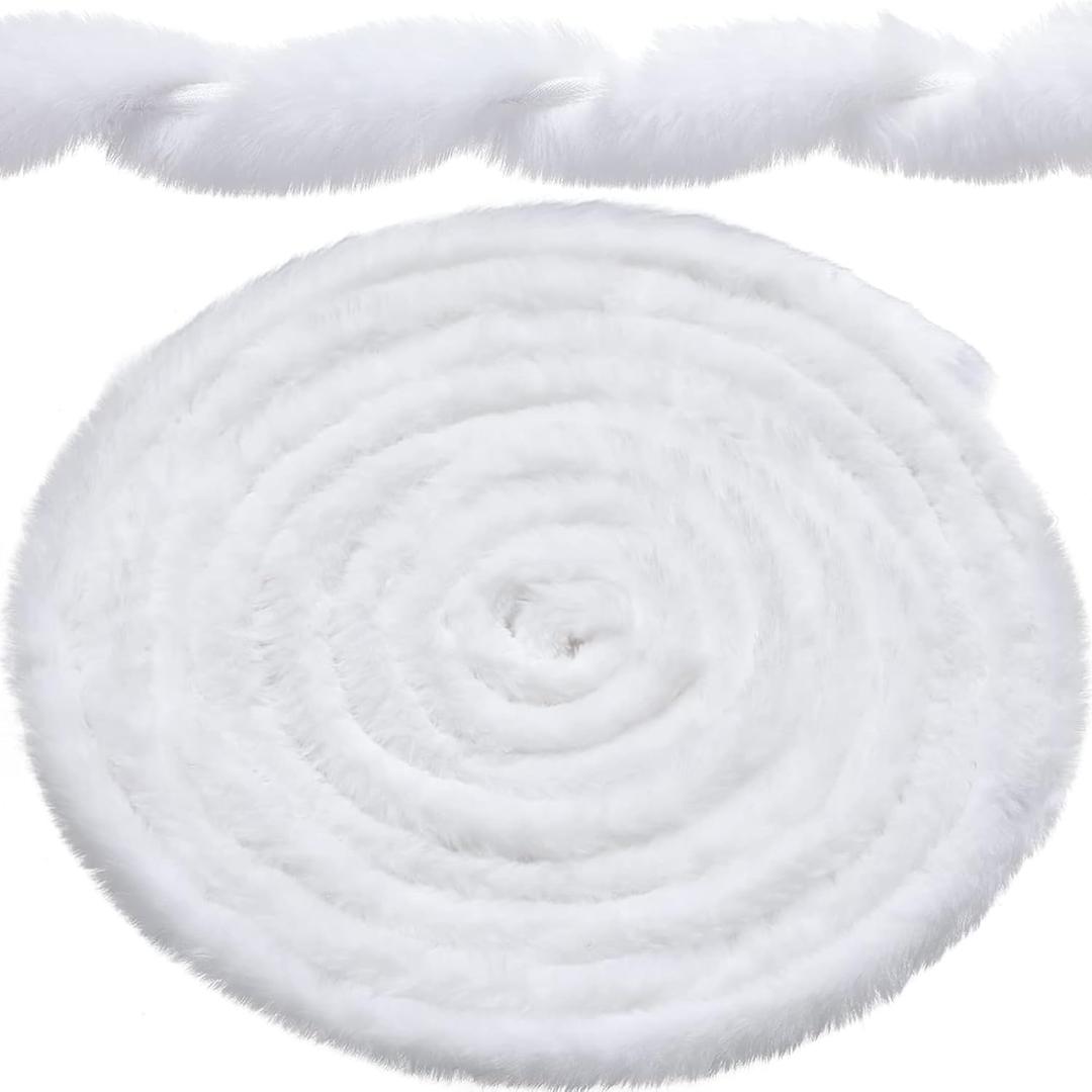 WILLBOND Christmas Faux Fur Ribbon Trim Winter Tree Garland Artificial Furry Stripe Accessory Holiday Faux Fur Fabric Roll Garland for Xmas Party Sewing Costume Trimming(White, 2 Inch X 100 ft)