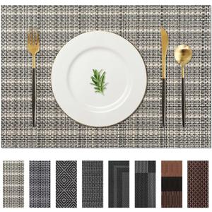 AHHFSMEI Placemats Set of 4 Washable Woven Vinyl Placemats for Dining Table Heat Resistant Non-Slip Stain Resistant Table Mats for Kitchen & Home Decor(Linen Gey,4) (17.7X11.8 inches set of 4)