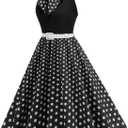 ODIZLI 1950s Dress for Women Retro Sleeveless Tie Neck Polka Dot Swing Dress with Belted Evening Party Cocktail Dresses (XL)