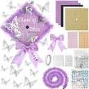 Wavwavw 30 Pcs DIY Graduation Cap Decorations Kit Grad Hats Decor Included 3D Artificial Butterfly Bow Glitter Paper Plush Alphabet Letter Stickers for 2026 DIY Grad Cap Decorations(Purple)