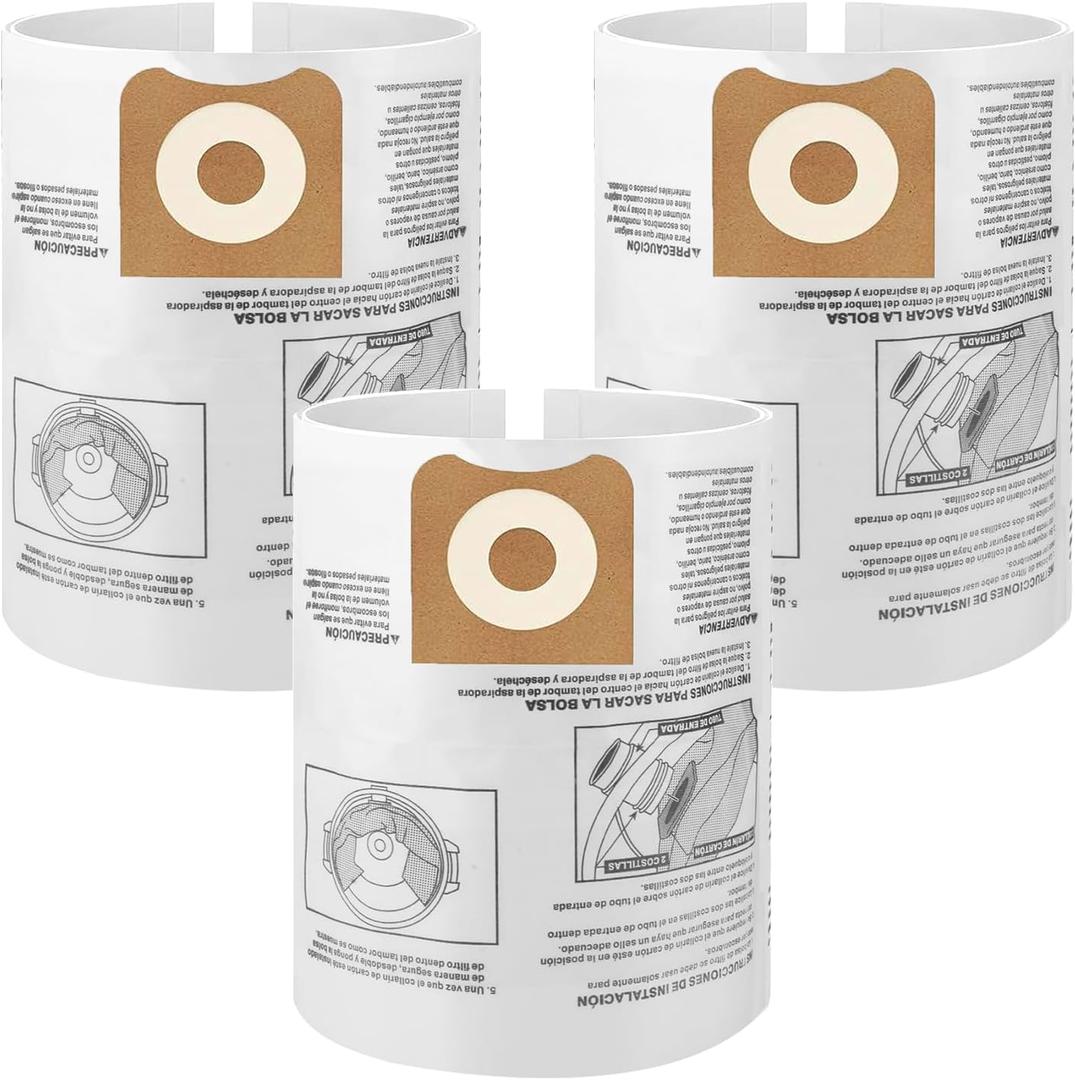 3 Packs A FABLE 16 and 20 Gallon Wet/Dry Vacuum Collection Bags replace for Craftsman rriged shop vec CMXZVBE38749, Universal Vacuum Filter Bags