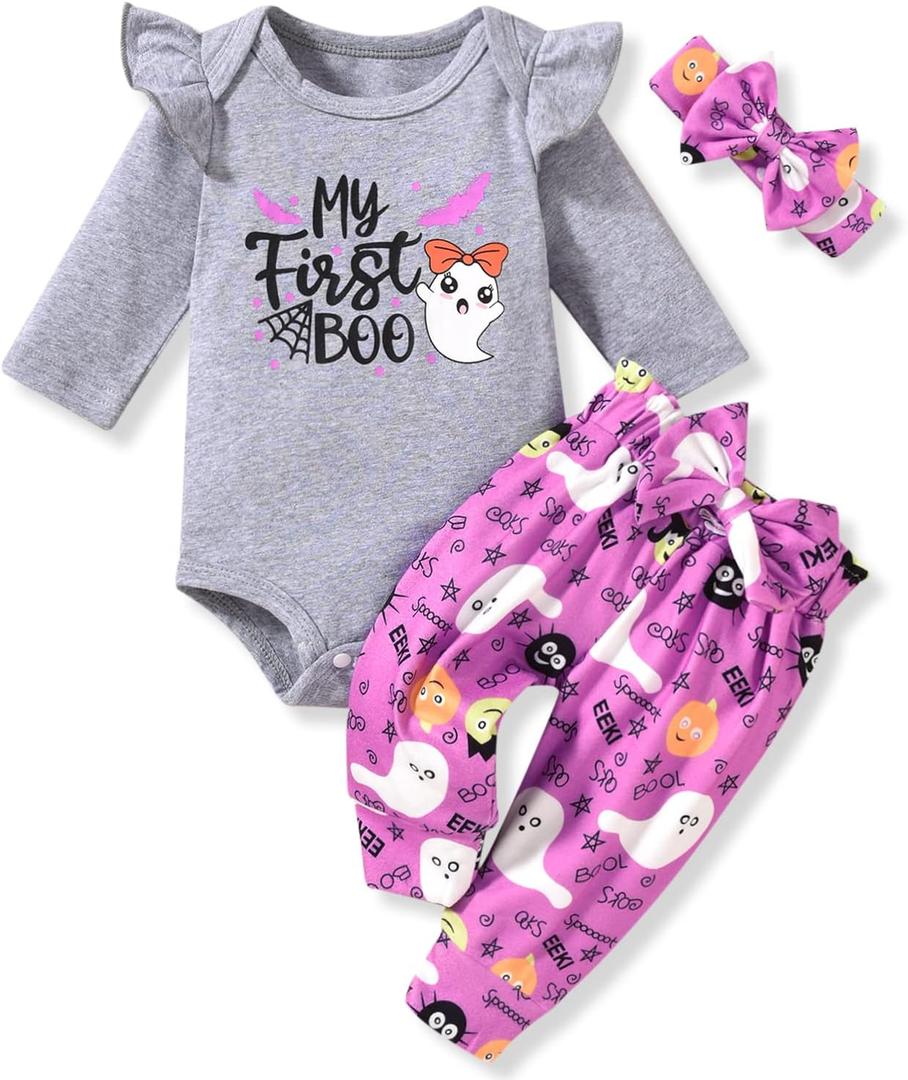 HINTINA Preemie Newborn Infant Baby Girl 1st First Halloween Outfits (6-12 Months, Grey)