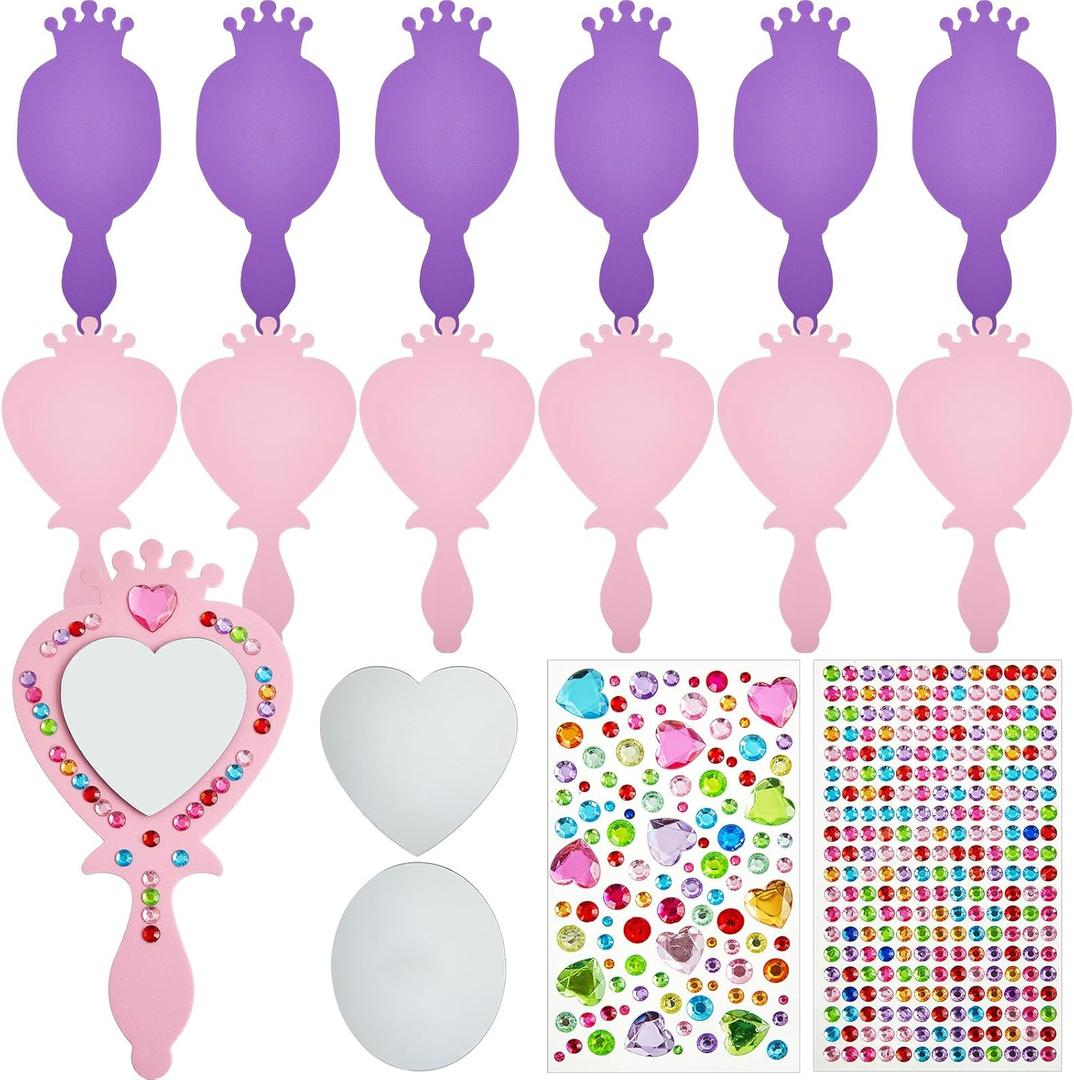 Liliful 12 Pack Princess Foam Mirror Kits Decorate Your Own Princess Mirrors Party Supplies Kids Unbreakable Toy Crafts for Girls Party Favors Birthday DIY Decorations (Cute,Pink,Purple)
