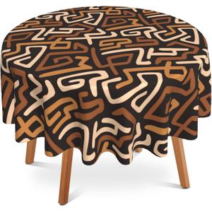 African Ethnic Tablecloth 60x60 Inch Round,Waterproof Table Cloth Cover Decorative for Party and ​Camping Holiday Dinning Tabletop Home Décor