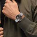 French Troops Paratrooper Watchband,Military Elastic Nylon Watch Strap with Hook-and-Loop for Men Women Silver & Black Buckle 18/20/22mm (Gray white-Silvery)