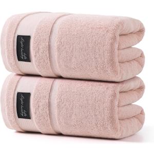 REDKISS 2 Pack Large Bath Towels Set, 100% Cotton, 31x63 in, Heavyweight 760G, Highly Absorbent & Quick Dry, Super Soft Luxury Towels for Bathroom,Hotel Collection - Pink (Ping)