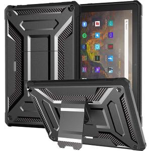All-New Fire HD 10 & Fire HD 10 Plus Tablet Case (Only compatible with 11th generation tablet, 2021 release) - DJ&RPPQ Lightweight Armor Series Full Cover with Stand for Amazon Fire HD 10 2021 - Black