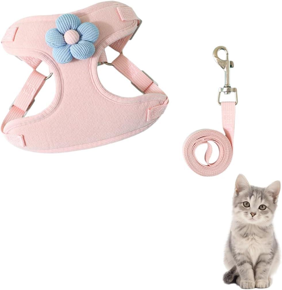 Escape Proof Cat Harness and Leash Set, Adjustable Breathable Mesh Kitten Vest with Reflective Strips for Kitty Puppy Bunny, Small Cat Leash and Harness for Walking Training (Pink-M)