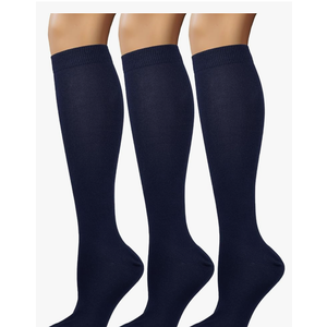 COTTON DAY Women's Soft Combed Cotton Knee High Long Calf Dress Socks Seamless Toe Black White Gray Navy Blue Brown Size 9-11