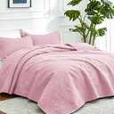 Love's cabin King Size Quilt Set Pink Bedspreads - Soft Bed Summer Lightweight Bedspread Comforter - Modern Style Coin Pattern Coverlet for All Season - 3 Pieces (1 Quilt, 2 Pillow Shams)